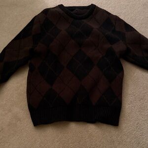 Zara Men's Argyle Crewneck Sweater - Brown & Black